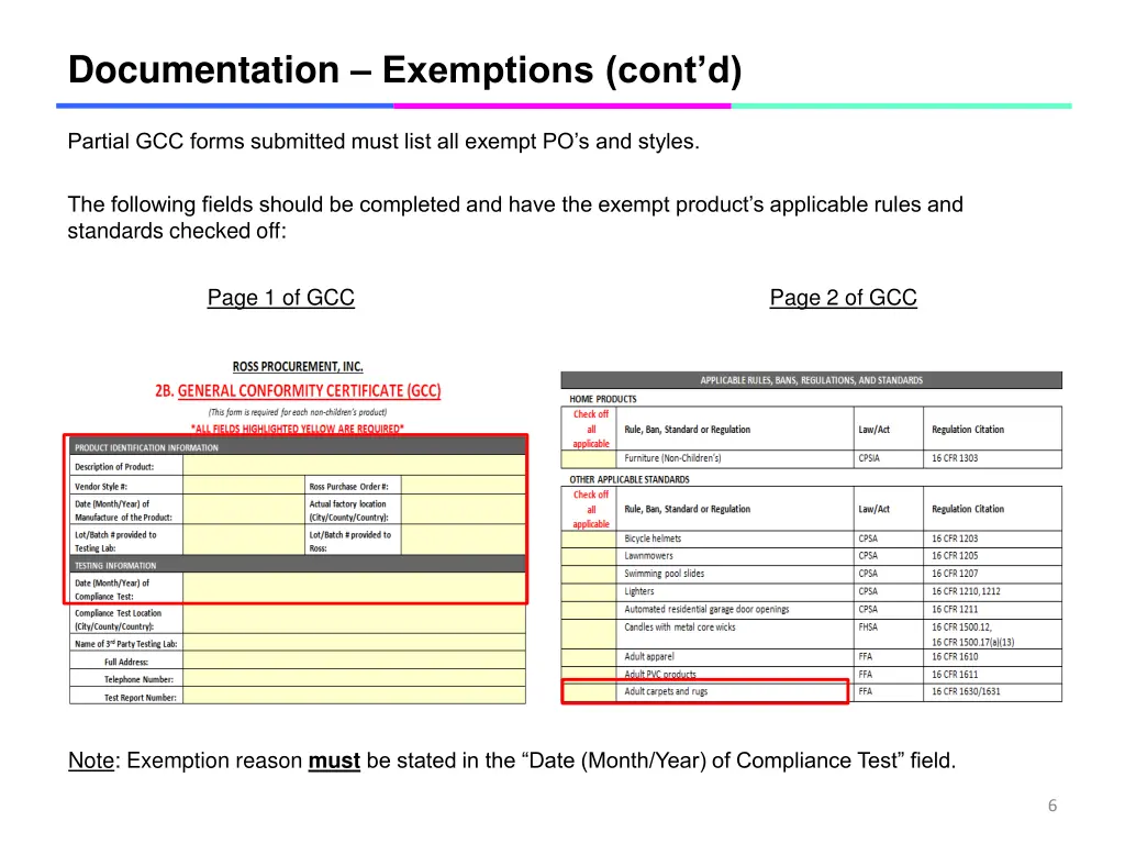 documentation exemptions cont d