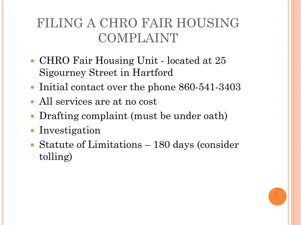 filing a chro fair housing complaint