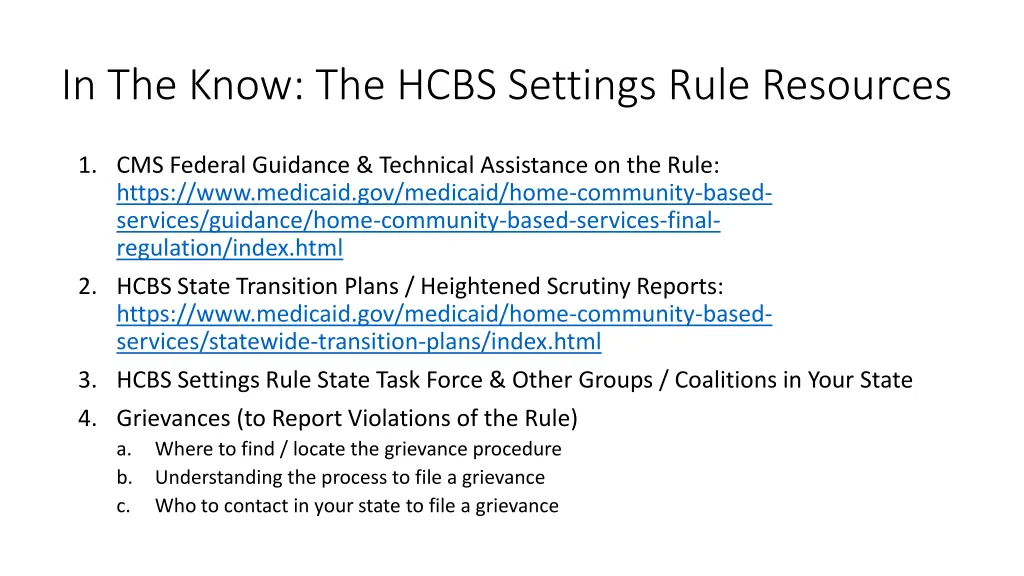 in the know the hcbs settings rule resources