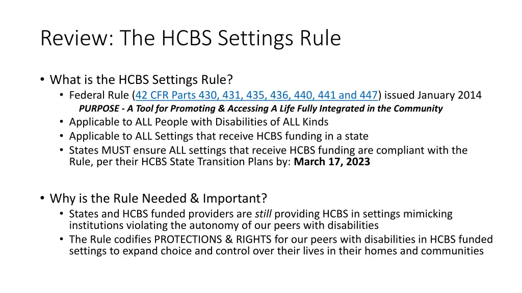 review the hcbs settings rule