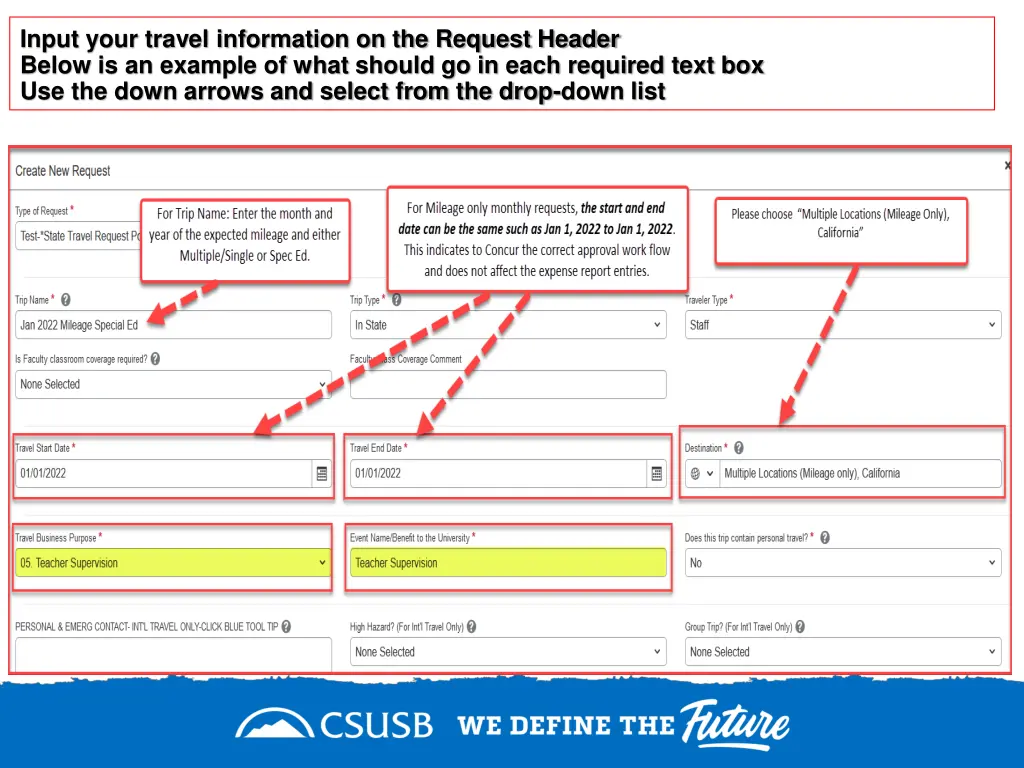 input your travel information on the request 1