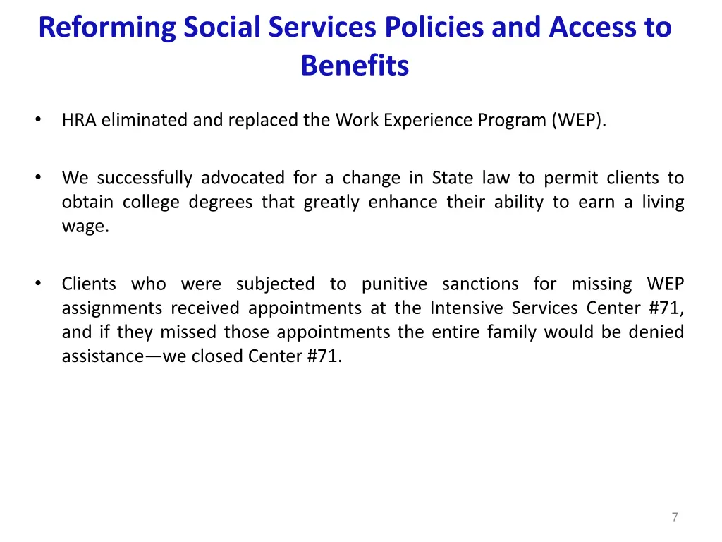 reforming social services policies and access