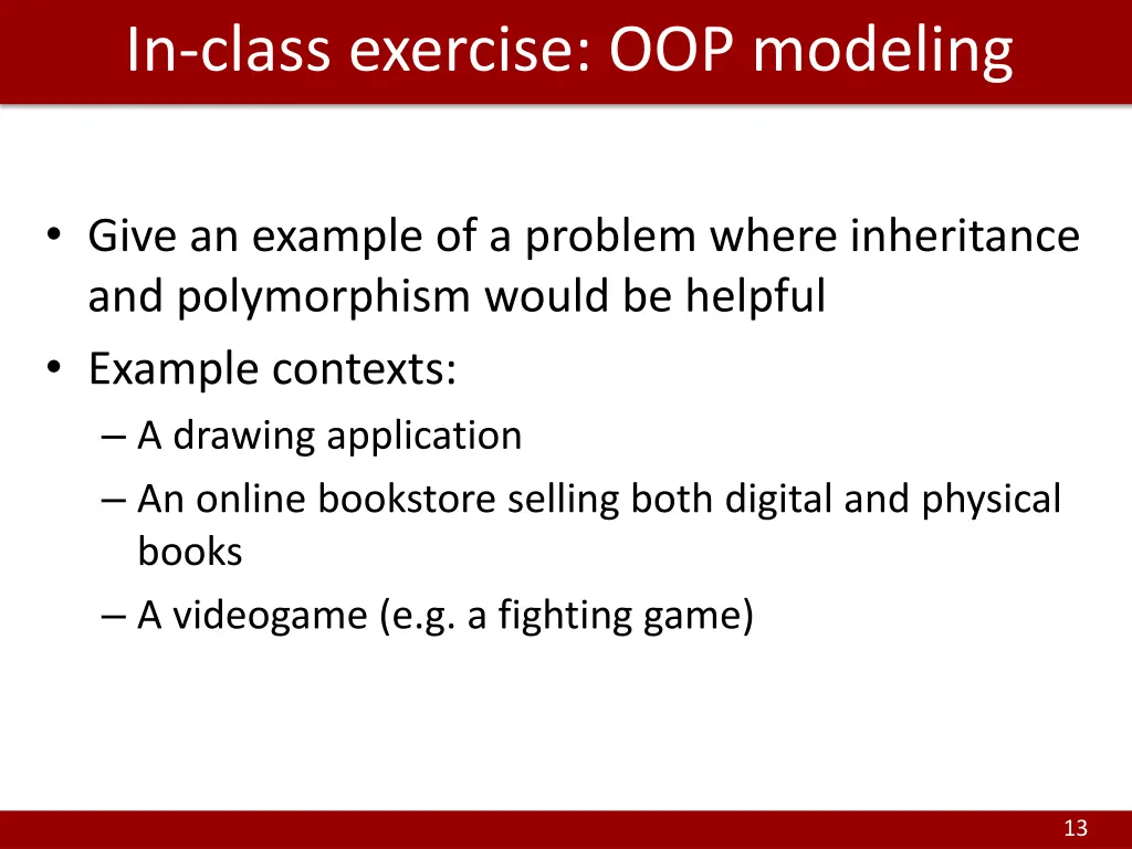 in class exercise oop modeling