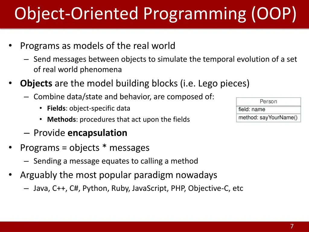 object oriented programming oop