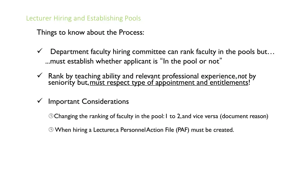 lecturer hiring and establishing pools