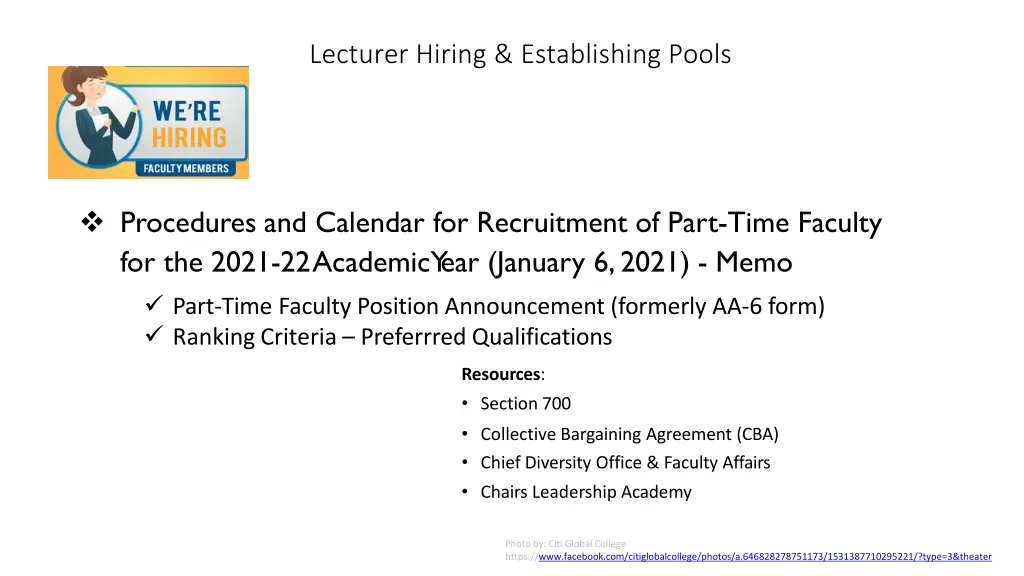 lecturer hiring establishing pools