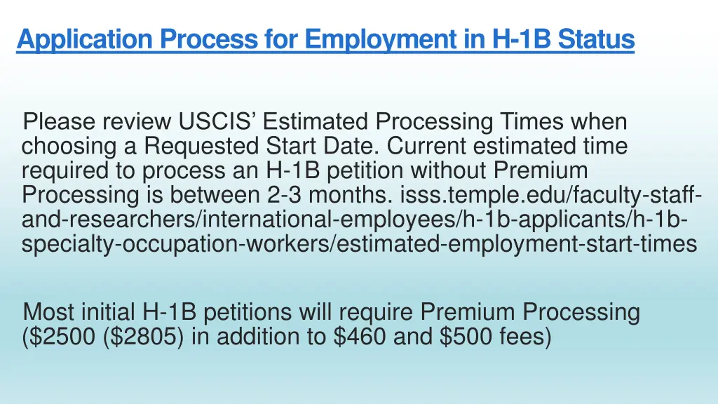 application process for employment in h 1b status
