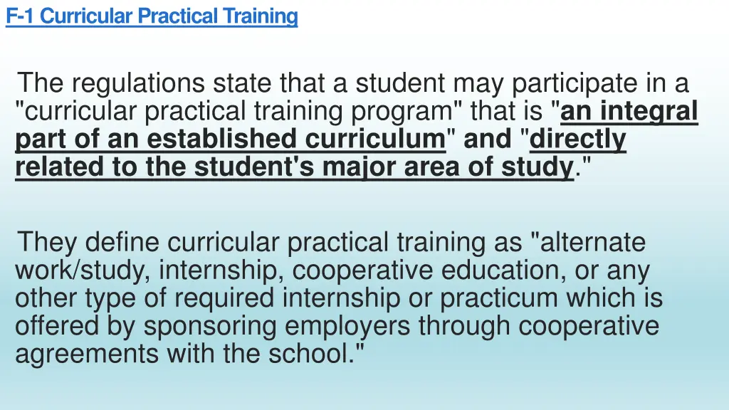 f 1 curricular practical training