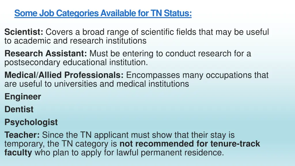 some job categories available for tn status
