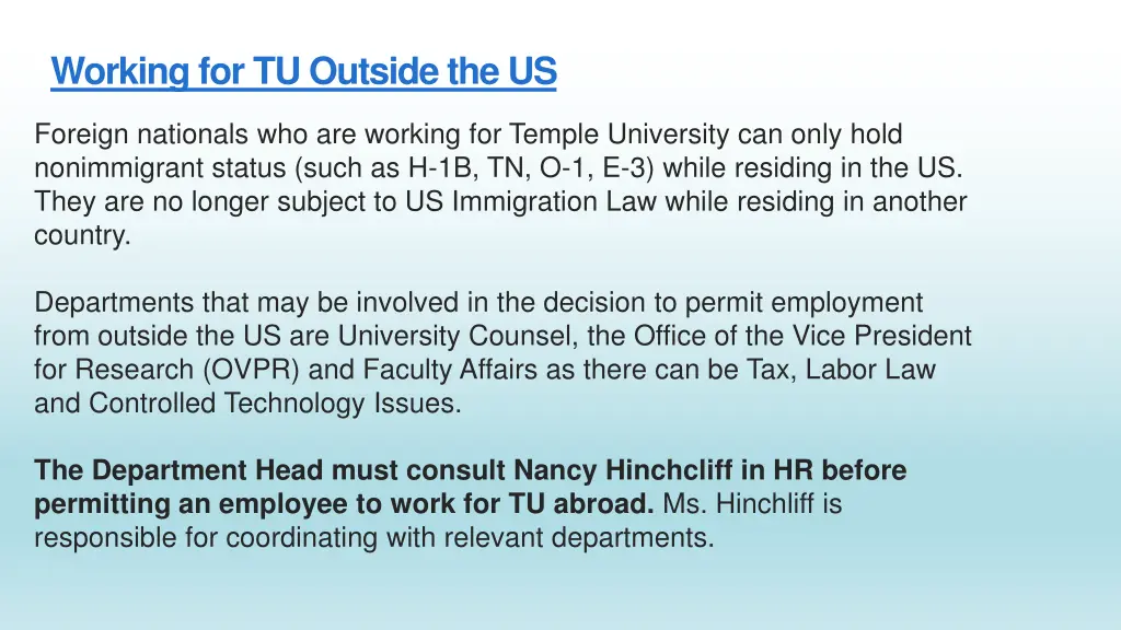 working for tu outside the us