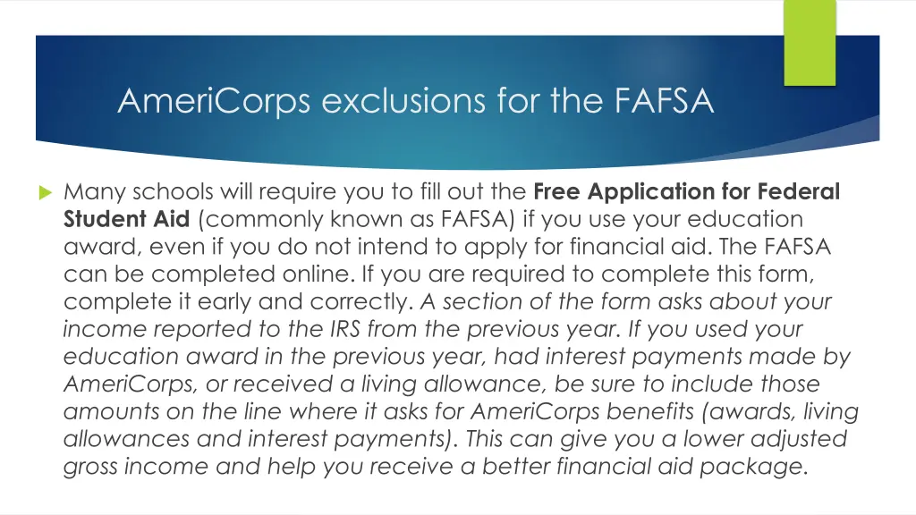 americorps exclusions for the fafsa