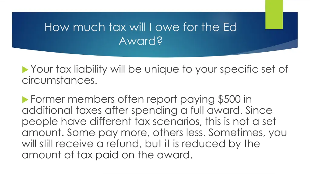 how much tax will i owe for the ed award