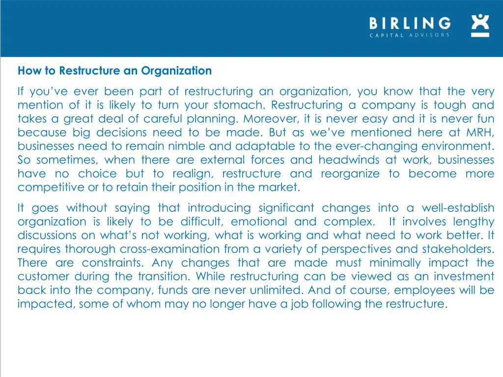 how to restructure an organization