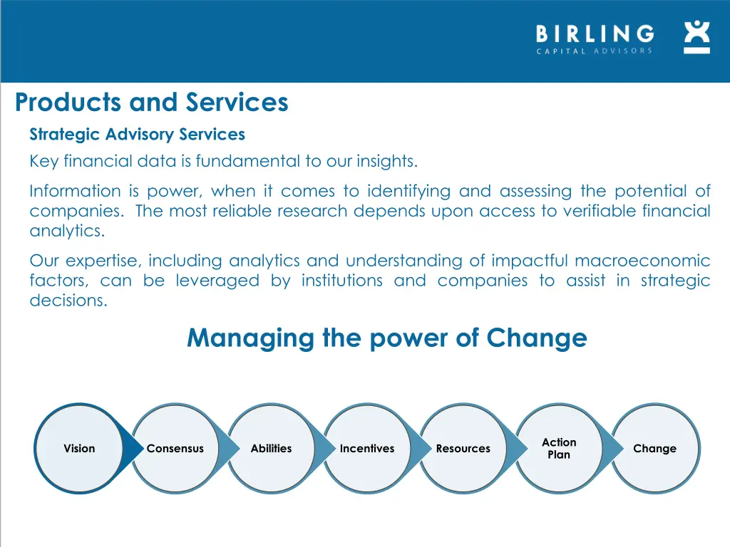 products and services strategic advisory services