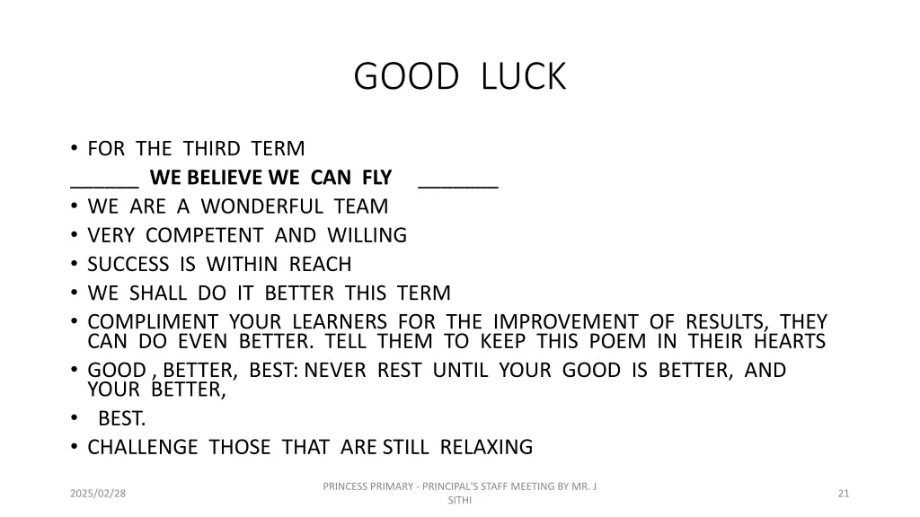 good luck