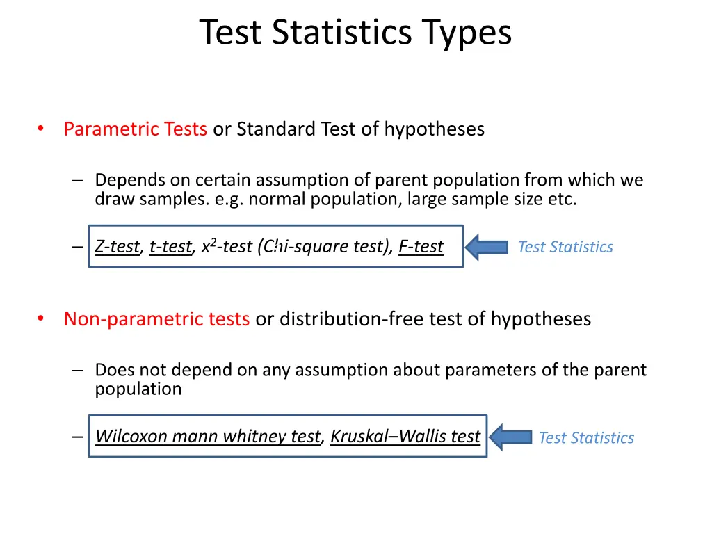 test statistics types