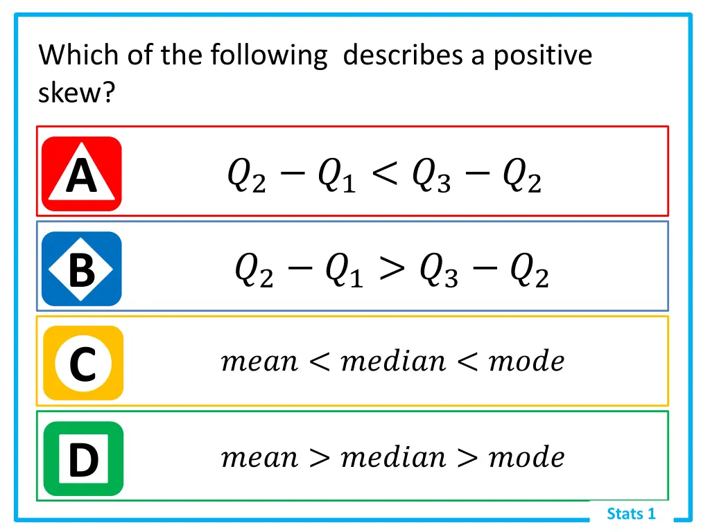 which of the following describes a positive skew
