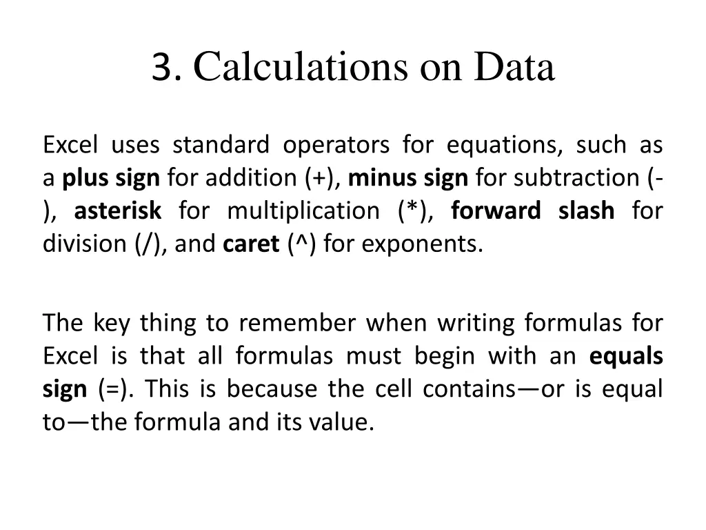 3 calculations on data
