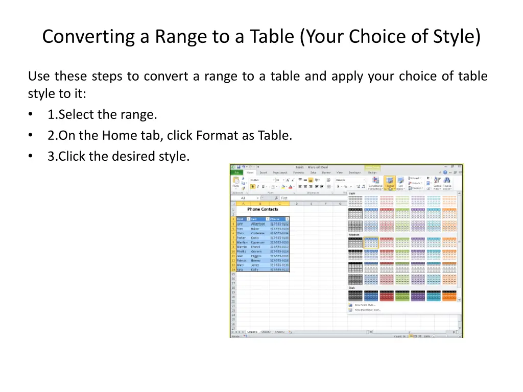 converting a range to a table your choice of style