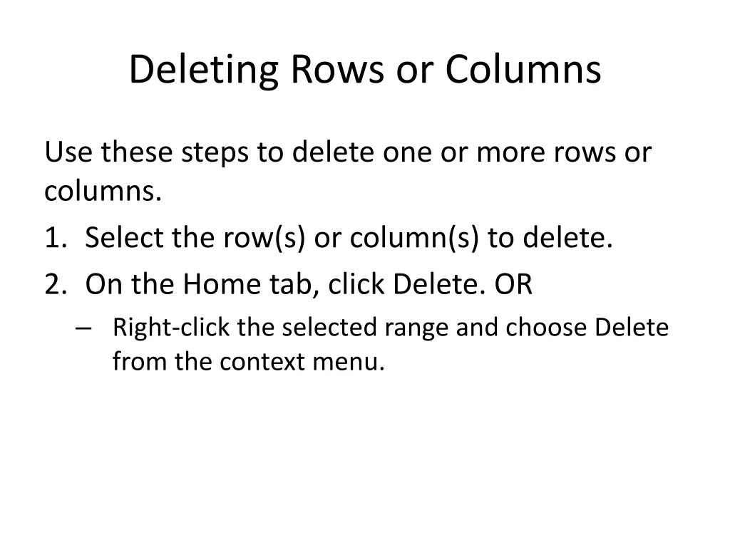 deleting rows or columns