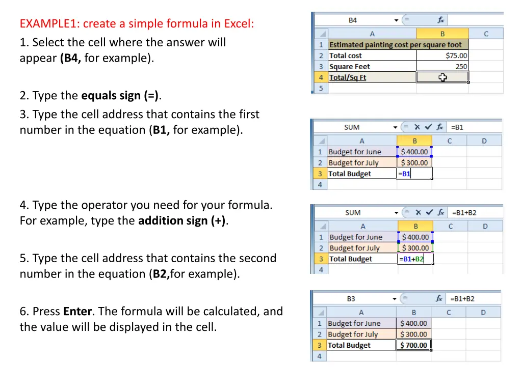 example1 create a simple formula in excel