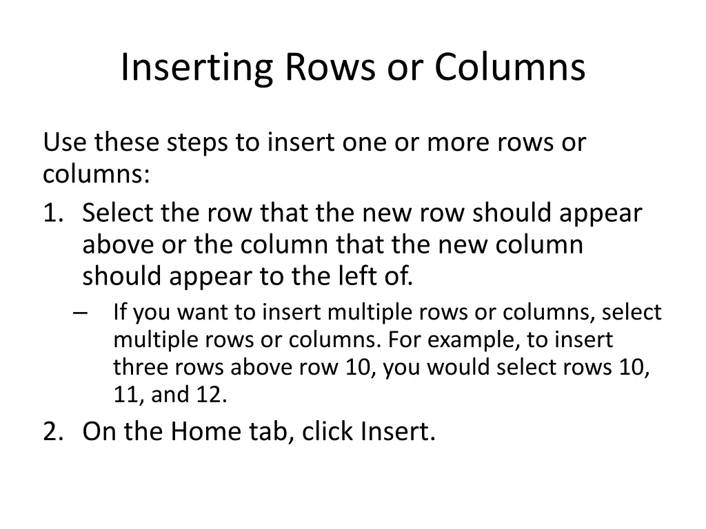 inserting rows or columns
