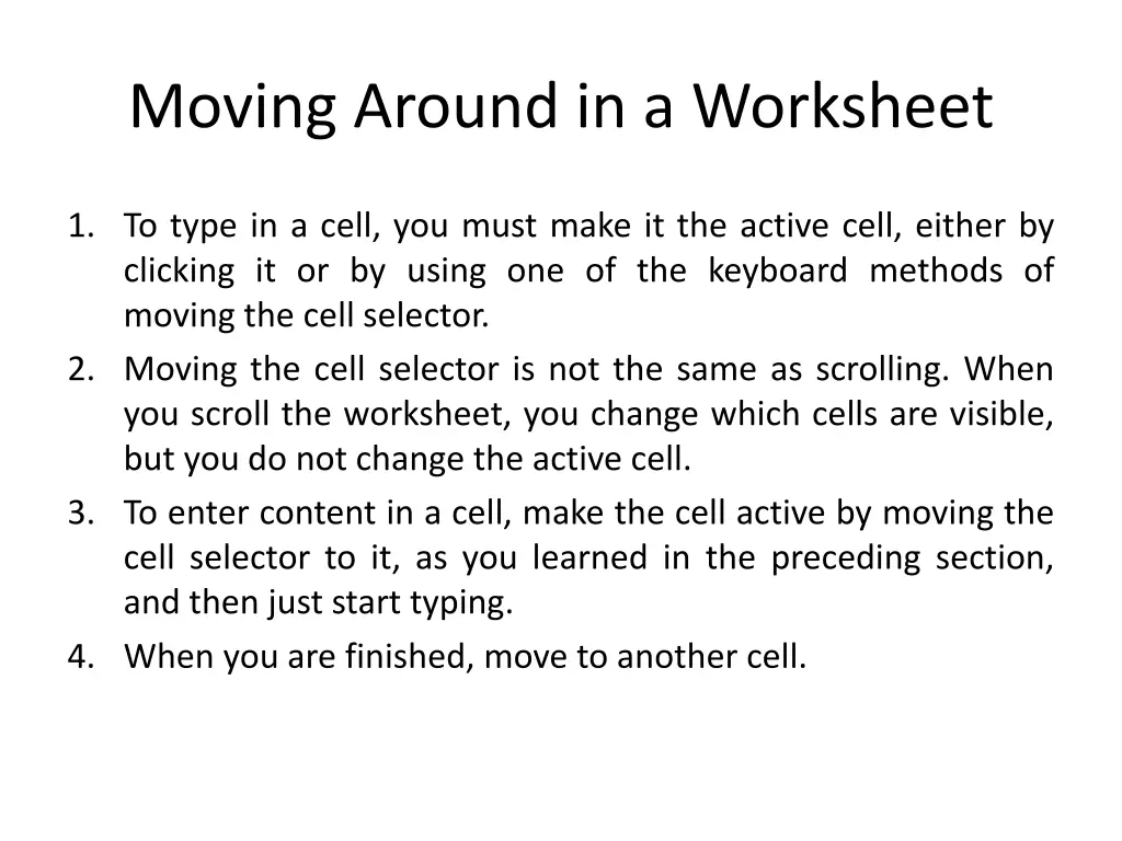 moving around in a worksheet