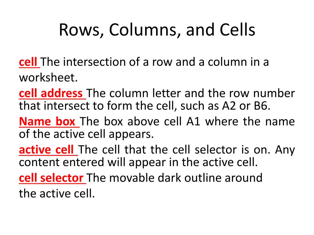 rows columns and cells