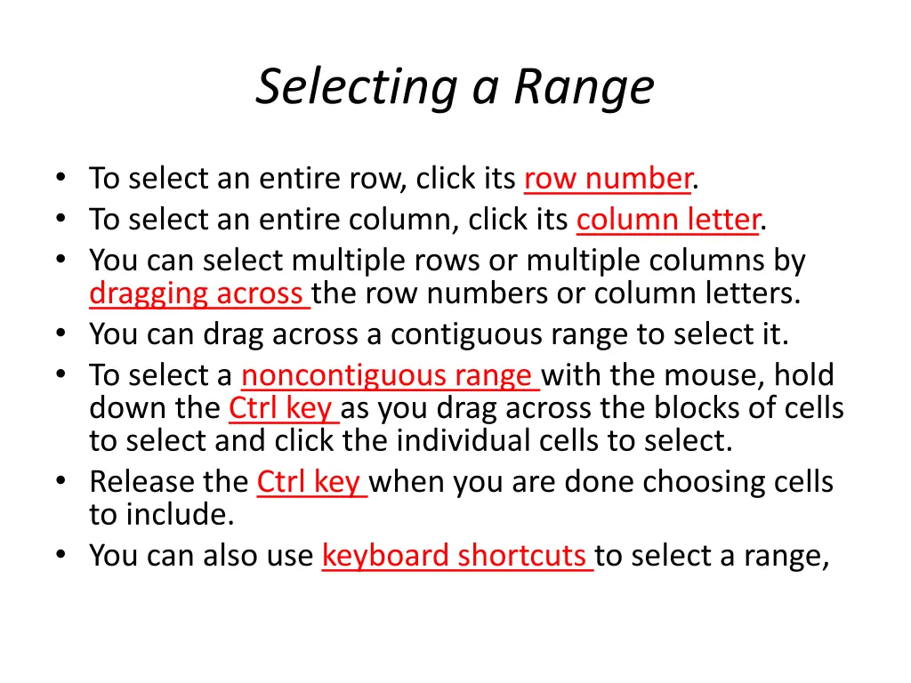 selecting a range