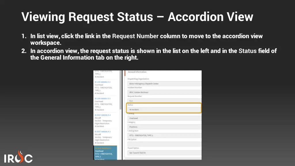 viewing request status accordion view