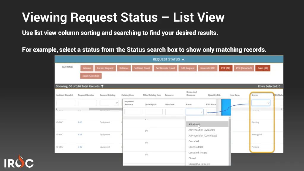 viewing request status list view