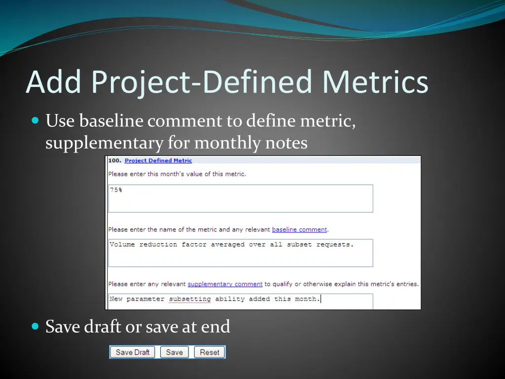 add project defined metrics