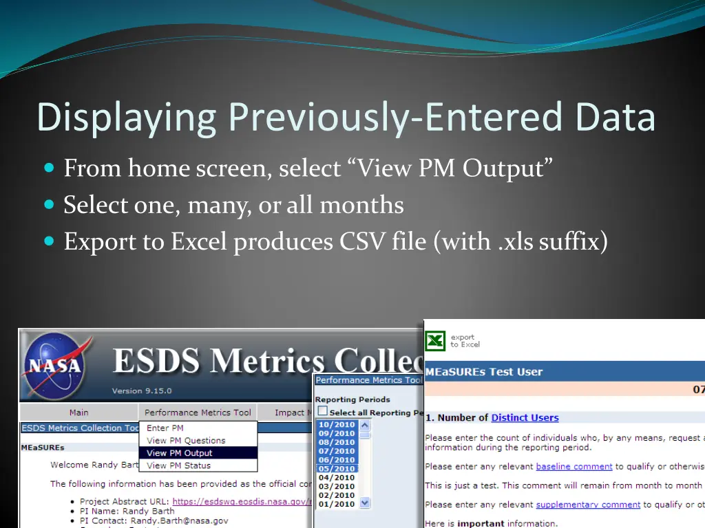 displaying previously entered data