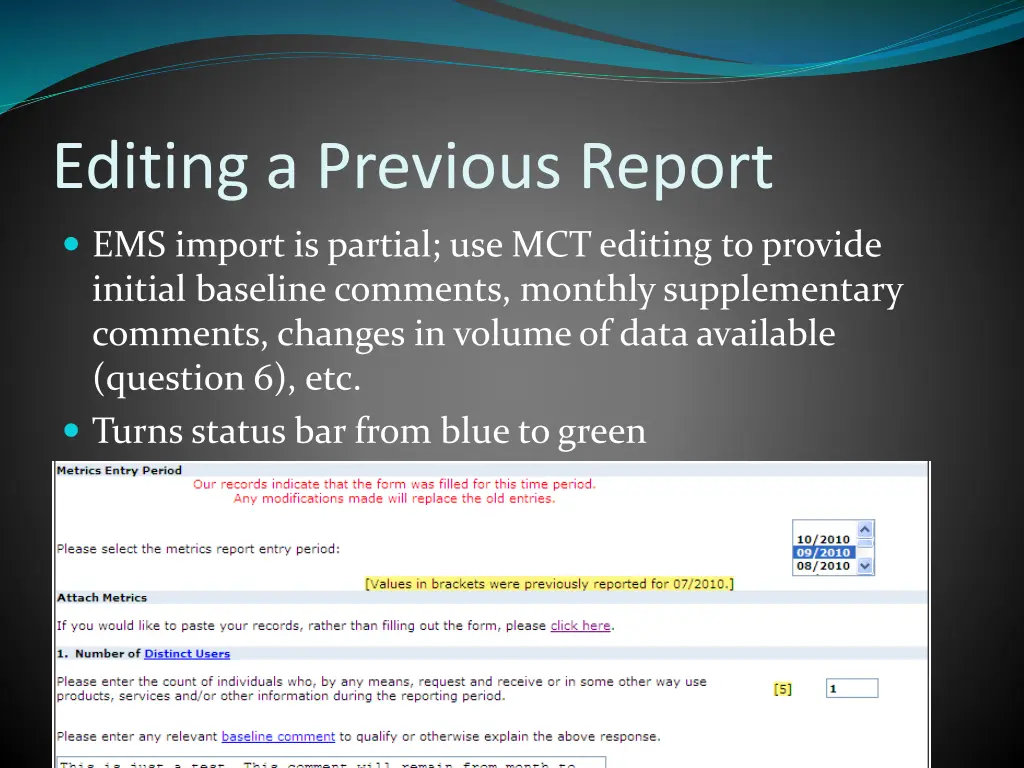 editing a previous report