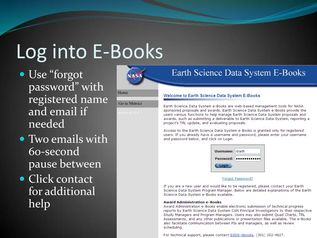 log into e books use forgot password with