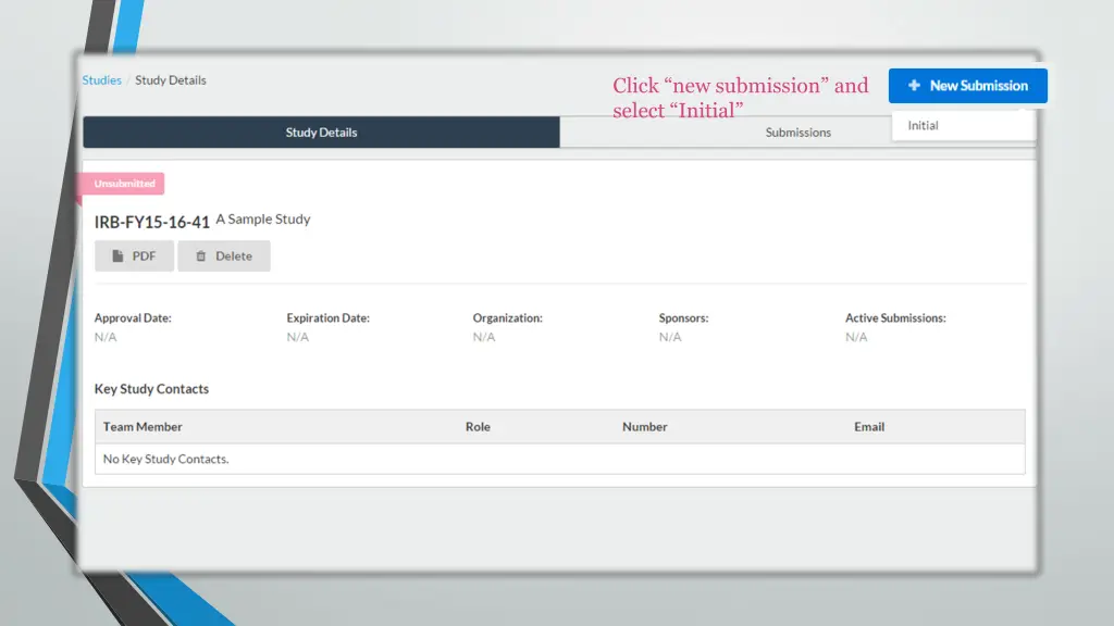 click new submission and select initial