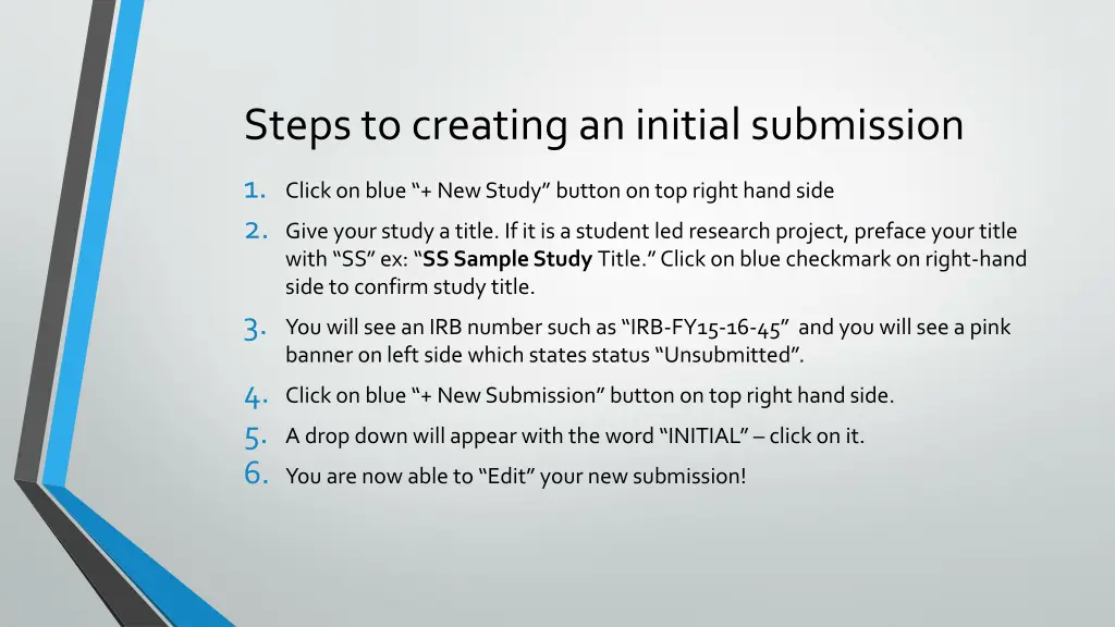 steps to creating an initial submission