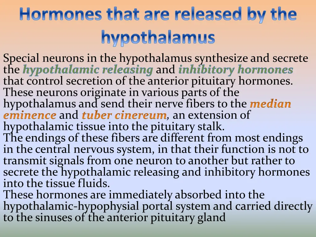 hormones that are released by the hypothalamus