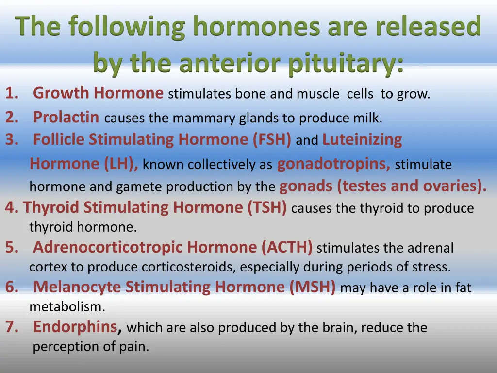 the following hormones are released