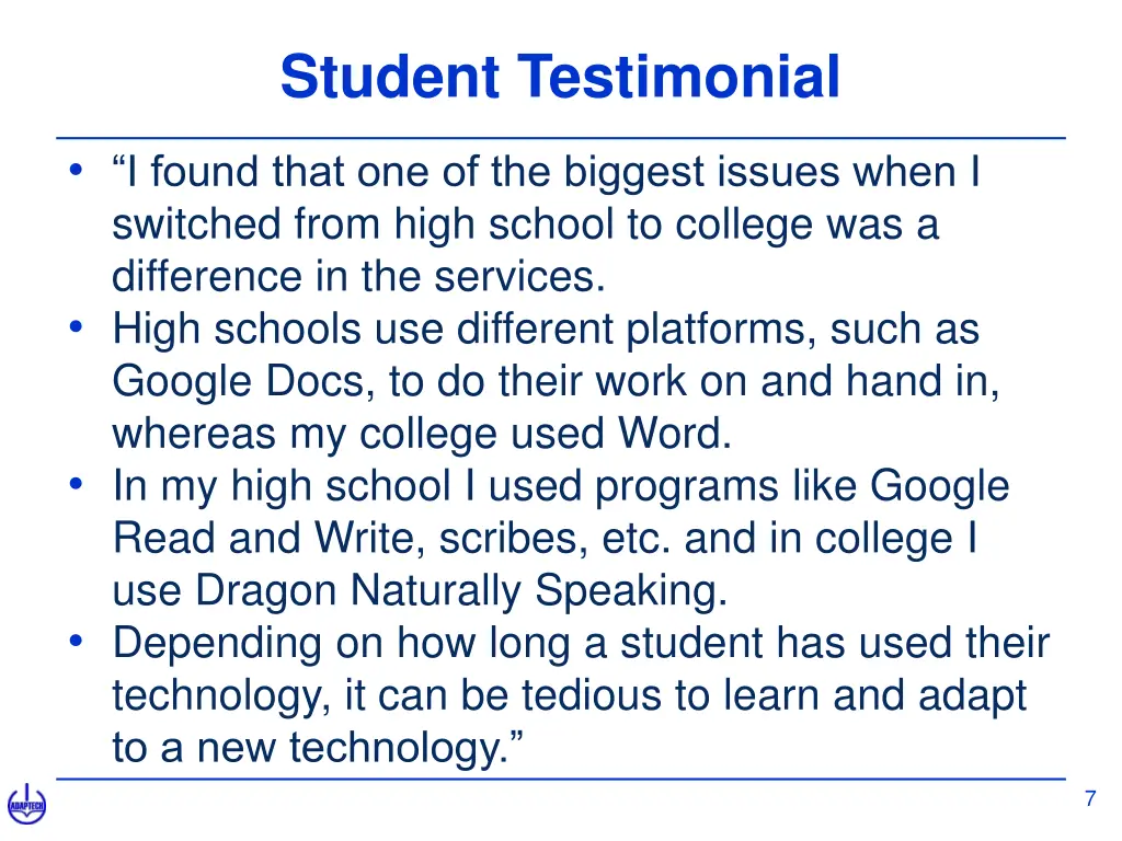 student testimonial