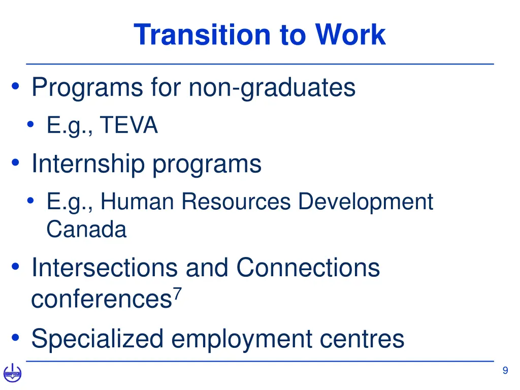 transition to work