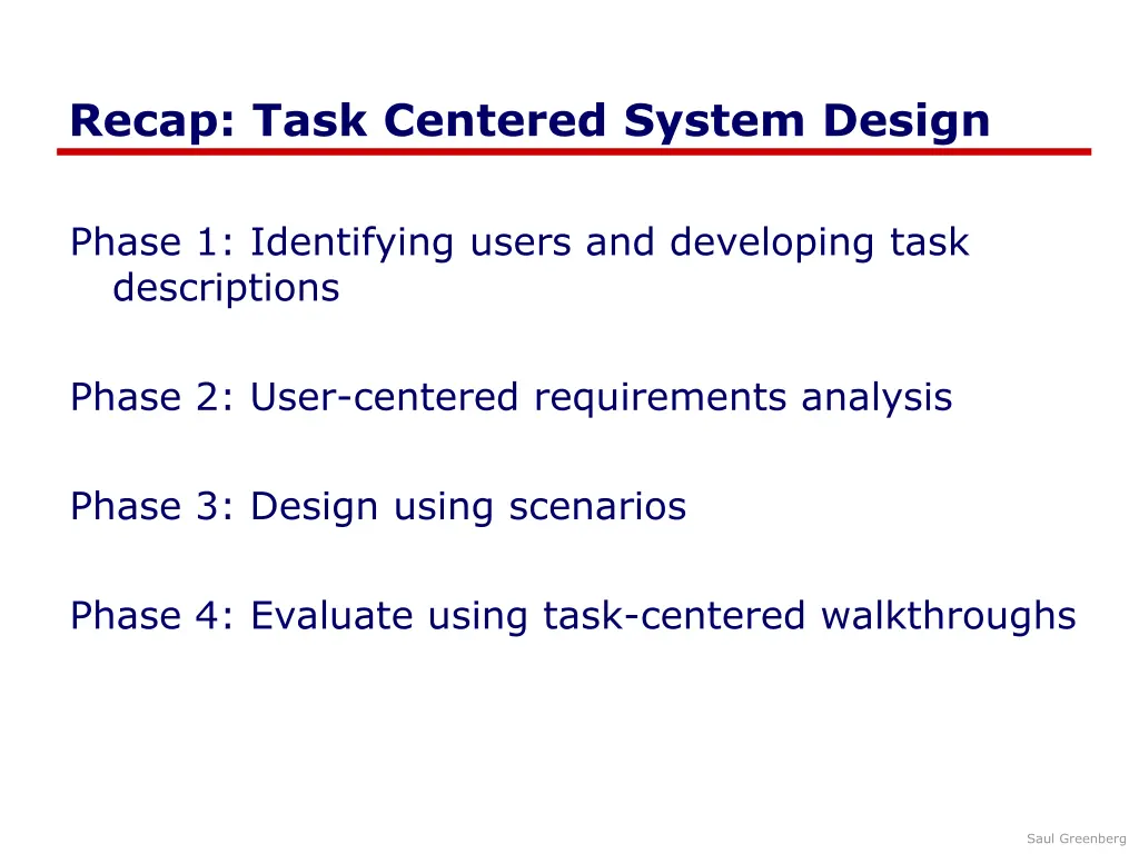 recap task centered system design