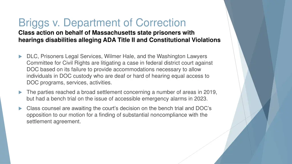 briggs v department of correction class action