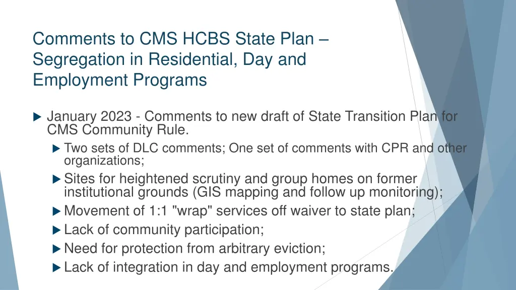 comments to cms hcbs state plan segregation