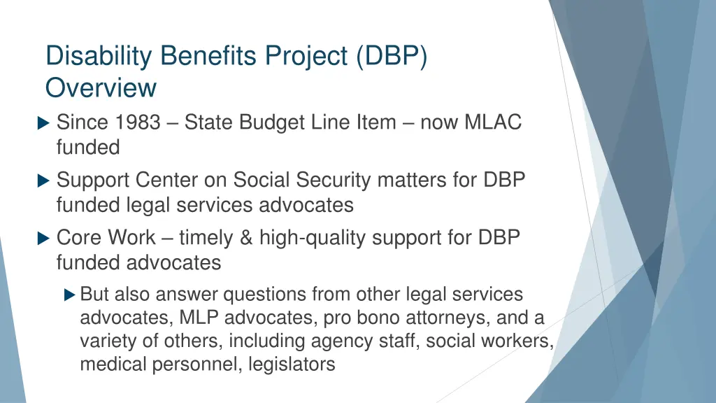 disability benefits project dbp overview since