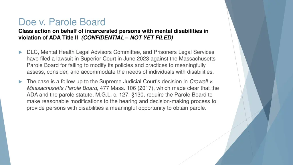 doe v parole board class action on behalf
