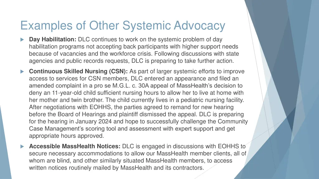 examples of other systemic advocacy