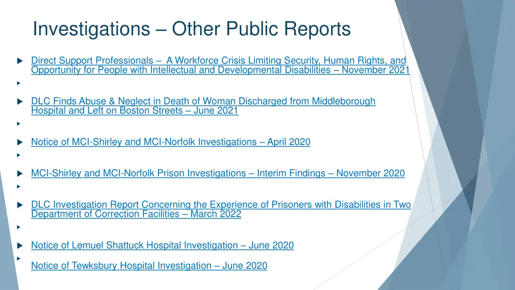 investigations other public reports