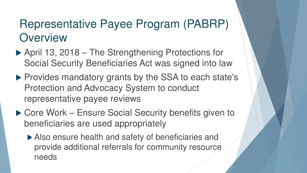 representative payee program pabrp overview april
