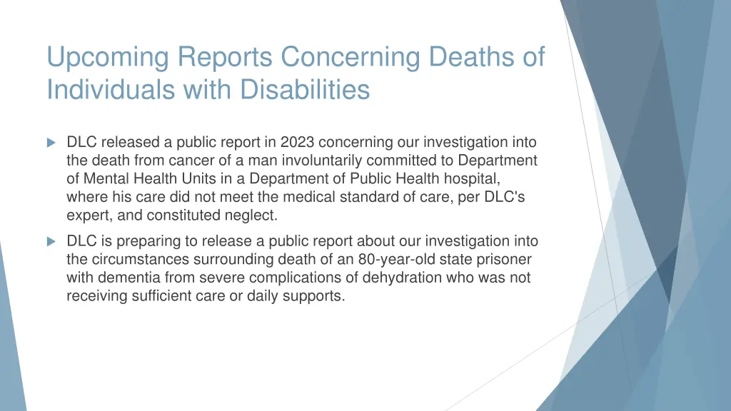 upcoming reports concerning deaths of individuals
